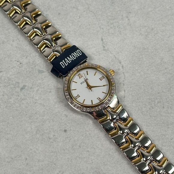 Pulsar Watch Womens 22mm Diamond Bezel White Dial Two Tone Elegant New Battery - Picture 1 of 12